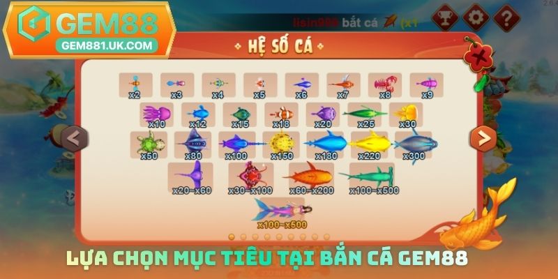 Lựa chọn mục tiêu tại bắn cá Gem88